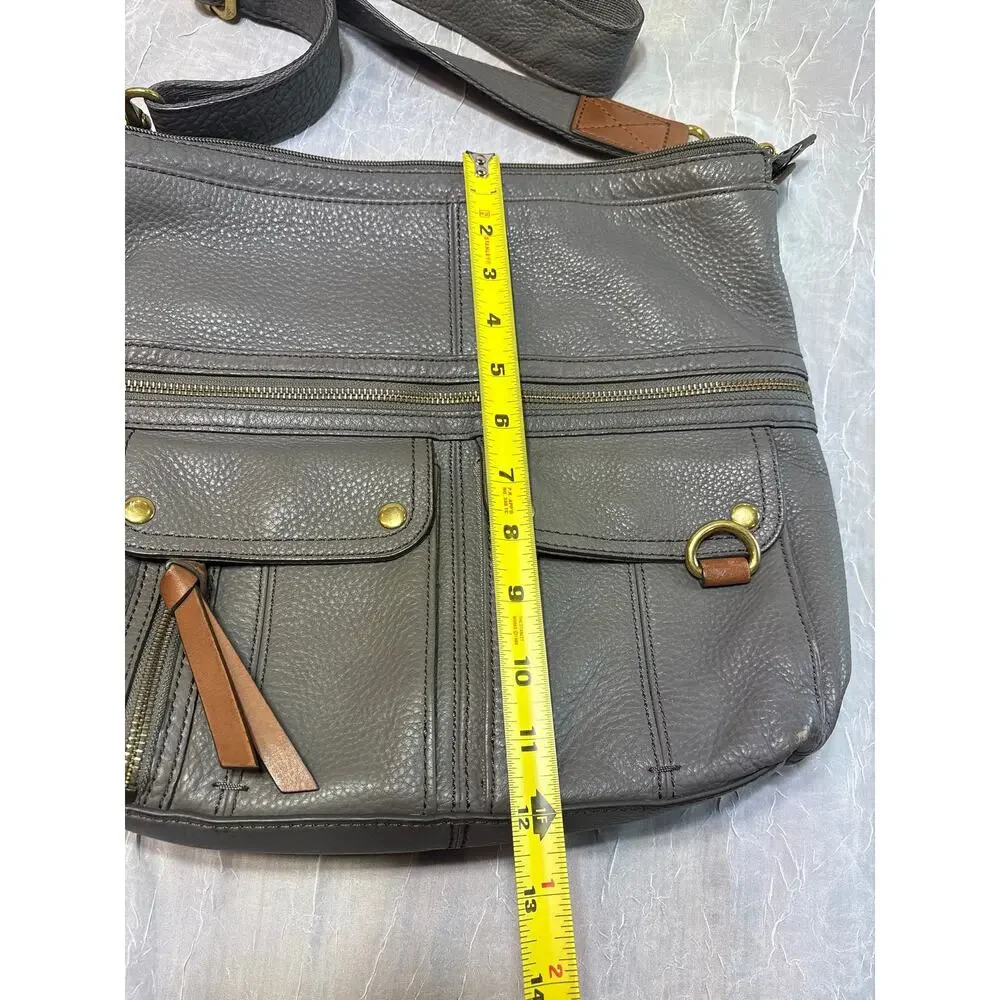 Fossil Morgan Traveler Gray Pebbled Leather Crossbody Messenger Bag